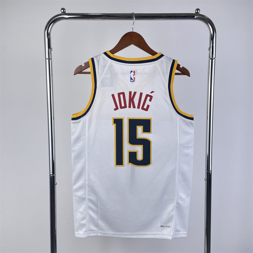 NBA Denver Nuggets Round Neck White jersey Jokić#15 S-XXL