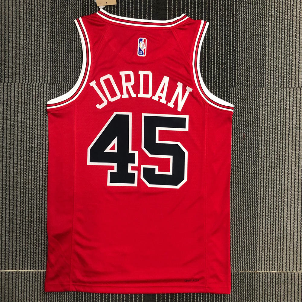 NBA Chicago Bulls Round Neck Red 75th anniversaryJersey JORDAN#45 S-XXL