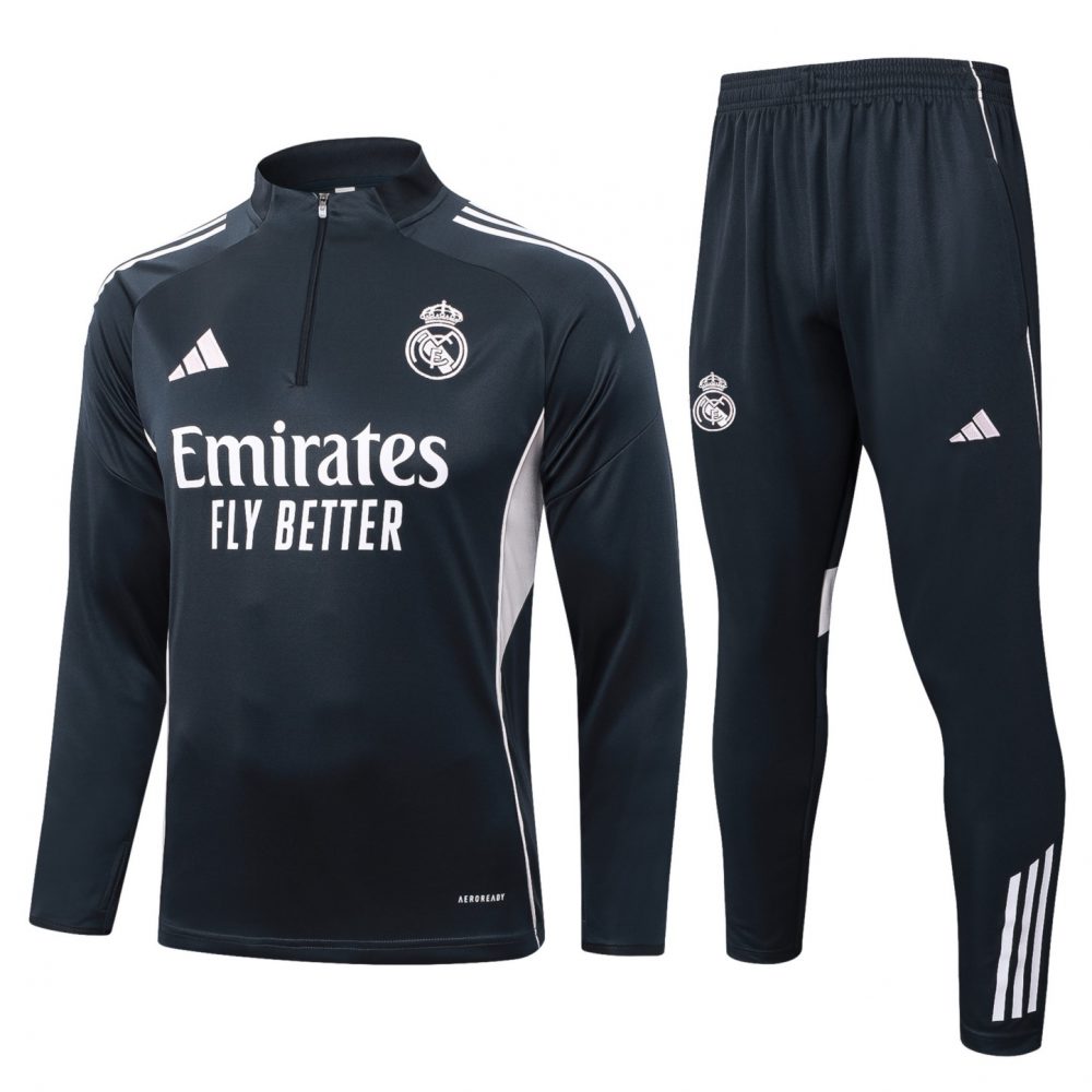 202526 Real Madrid dark gray Long-sleeved half-pull training kit Football team kit