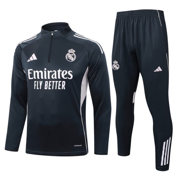 202526 Real Madrid dark gray Long-sleeved half-pull training kit Football team kit