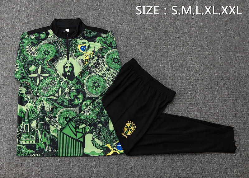 24/25 Brazil Green Long-sleeved half-pull training kit Football team kit
