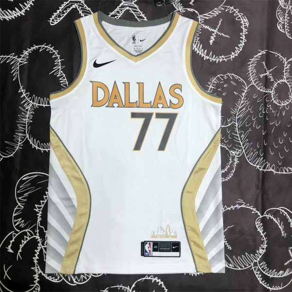 NBA Dallas Mavericks V-Neck White Jersey DONCIC#77 S-XXL