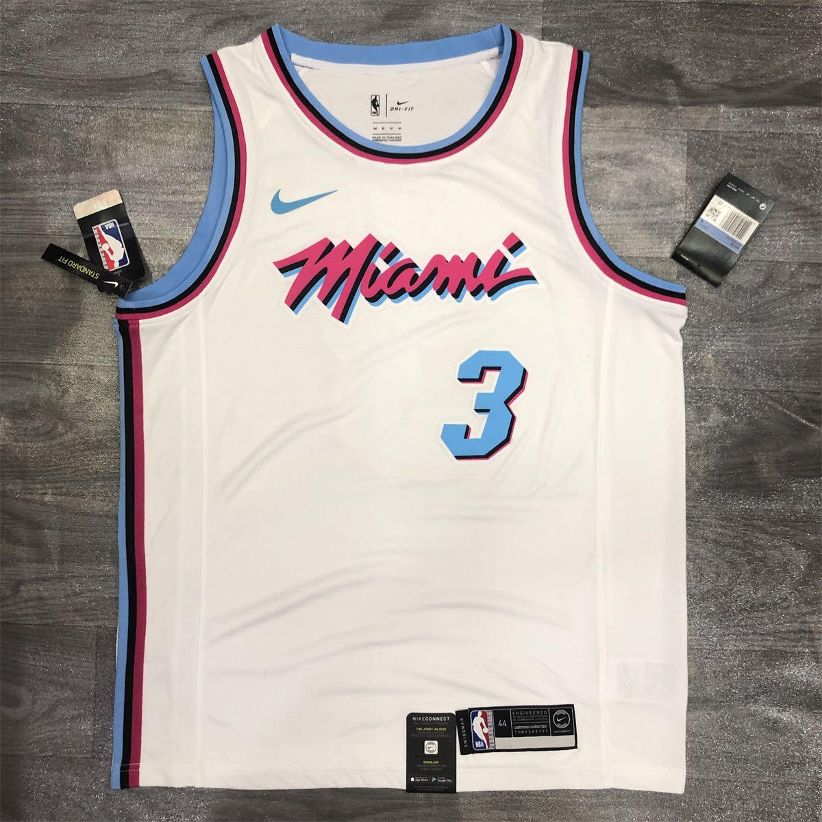 NBA Miami Hearts round neck Whitw Jersey Wade#3 S-XXL