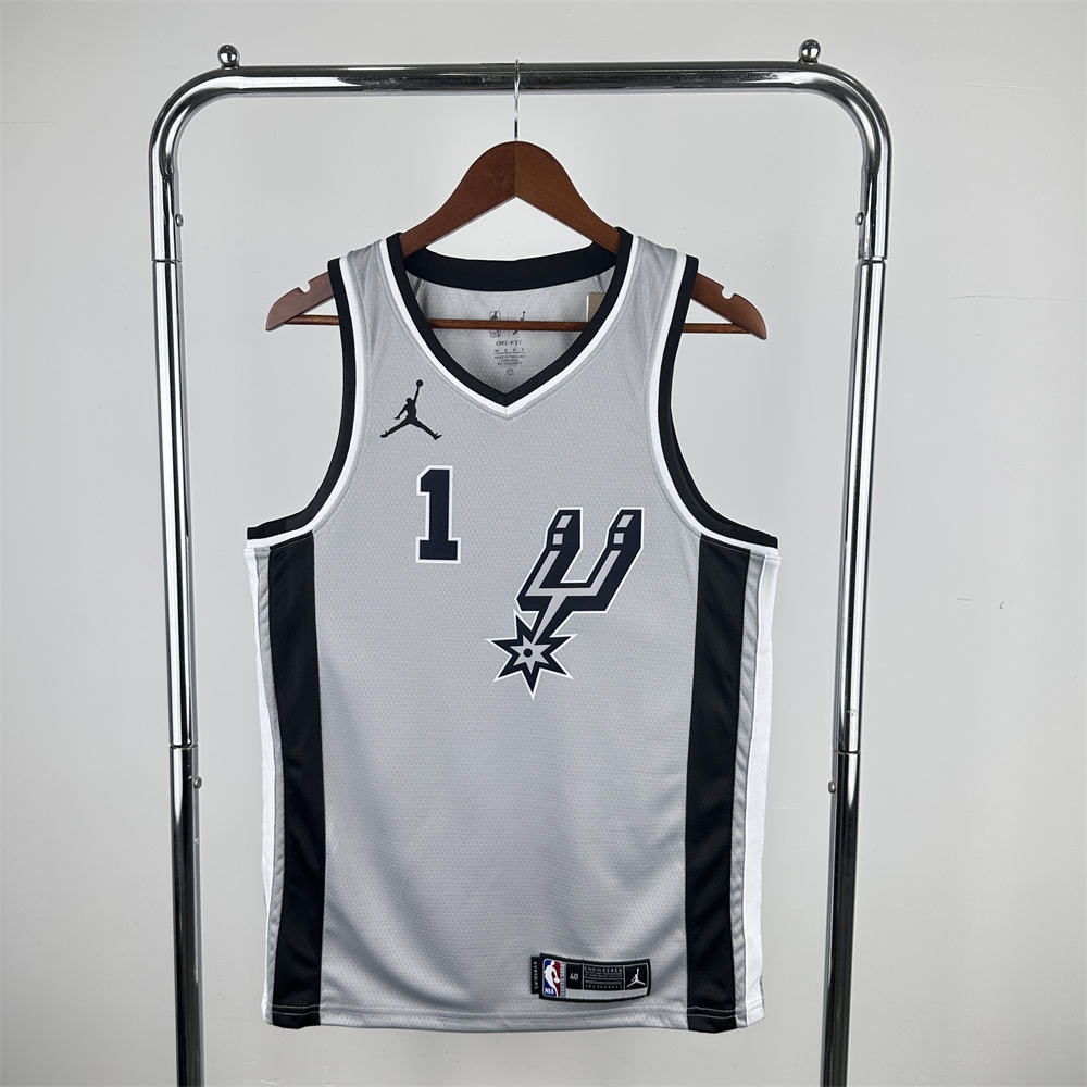 NBA San Antonio Spurs 2021 V-Neck Grey jersey WENBANYAMA#1 S-XXL