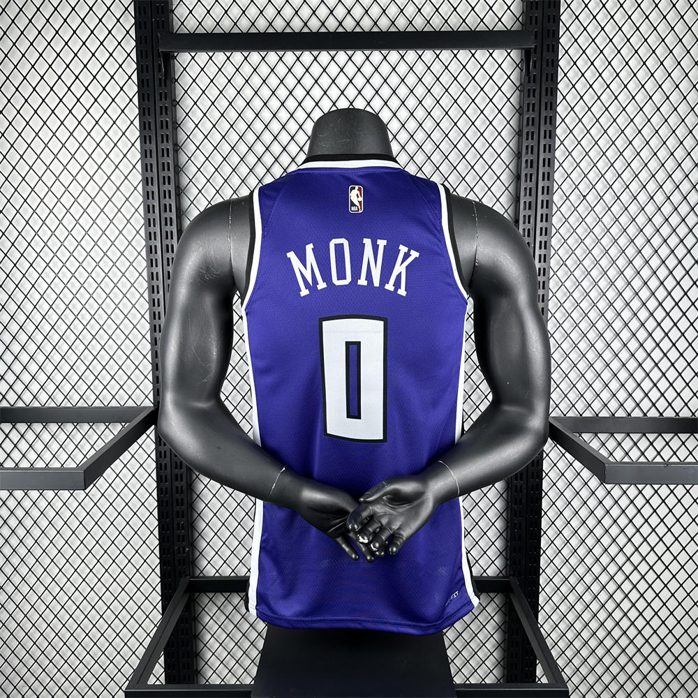 NBA Scaramento Kings 24/25 V-Neck Retro Blue jersey MONK#0 S-XXL