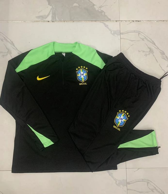 24/25 Brazil Black Long-sleeved half-pull training kit Football team kit