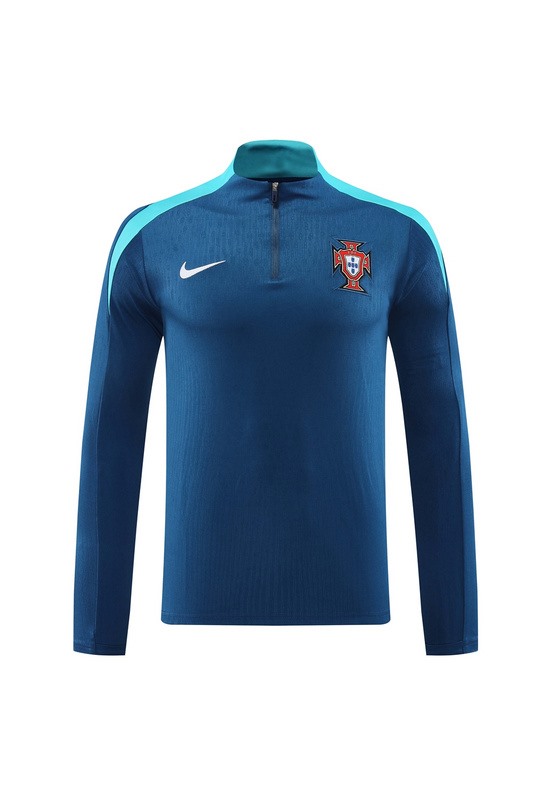 2024 Portugal Royal Blue Long-sleeved half-pull training kit Football team kit