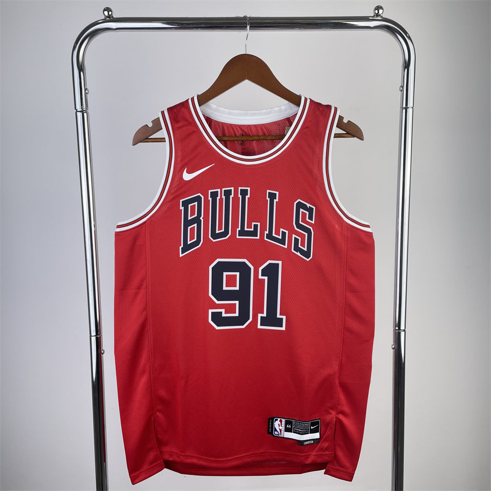 NBA Chicago Bulls RODMAN#91 2022/23 Red Icon Edition Swingman Jersey S-XXL