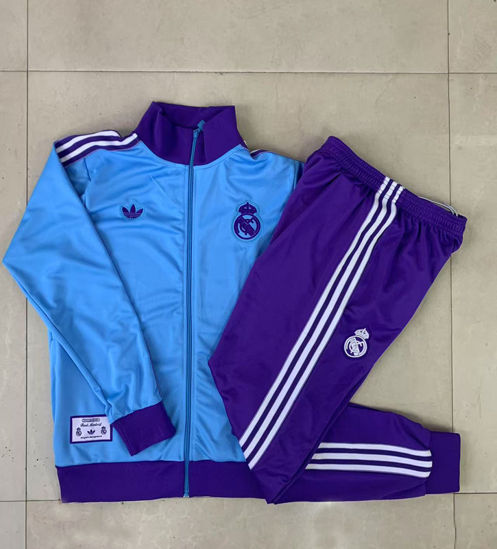 2025/26 Real Madrid Light blue Jacket Training Suit Set Football Team Shirt Sports Fashion
