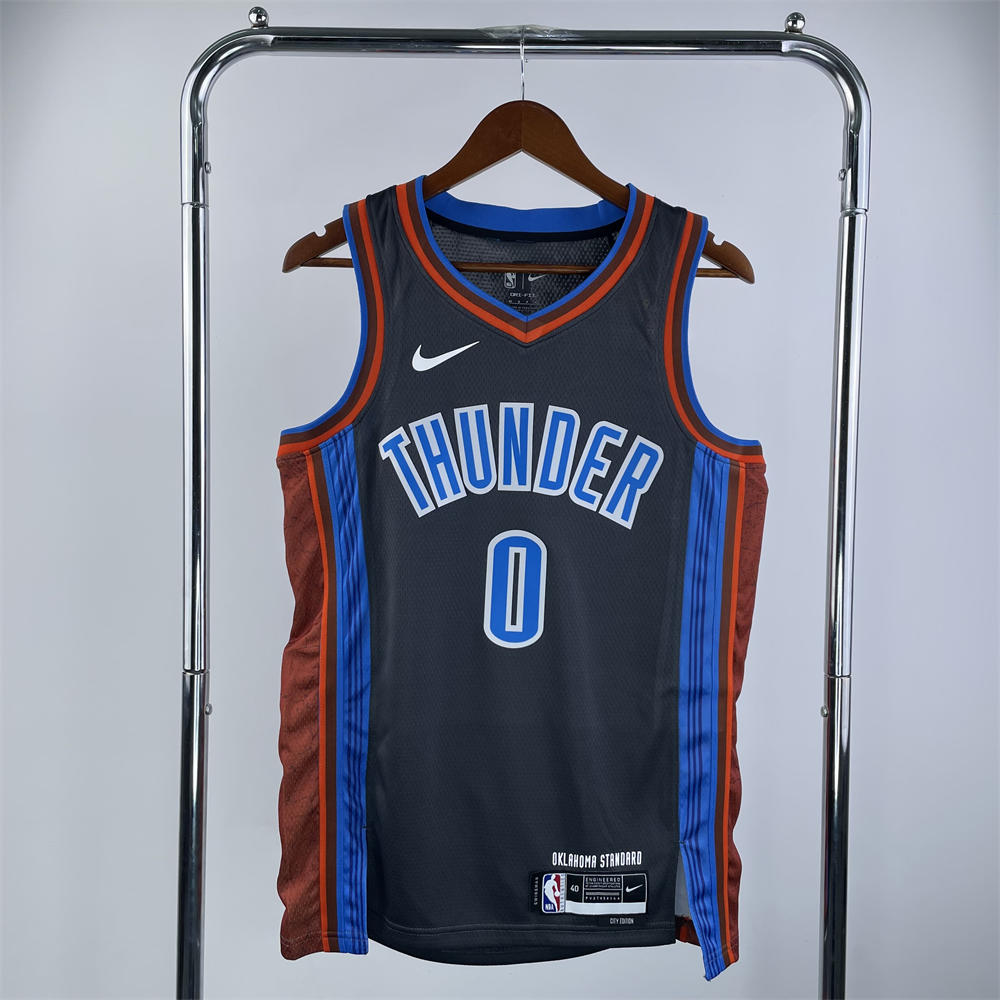 NBA Oklahoma City Thunder V-Neck Black Jersey WESTBROOK#0 S-XXL