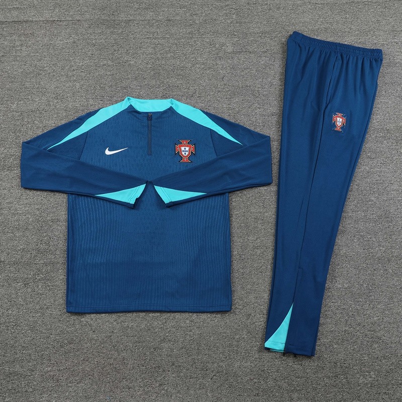 2024 Portugal Royal Blue Long-sleeved half-pull training kit Football team kit