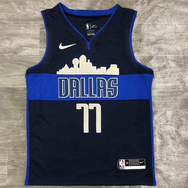 NBA Dallas Mavericks V Neck Snow Mountain Royal Blue Jersey DONCIC#77 S-XXL