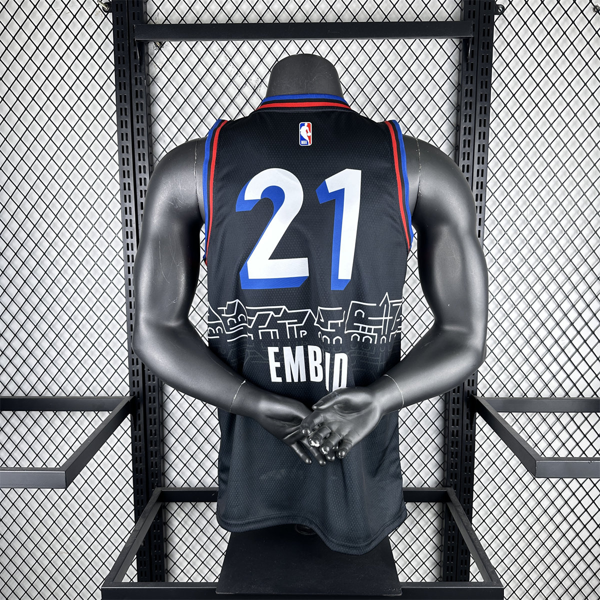 NBA Philadelphia 76ers 2021 V-Neck City Edition Black Jersey EMBIID#21 S-XXL