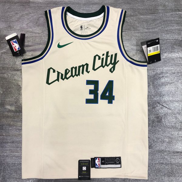NBA Milwaukee Bucks Round neck Beige jersey ANTETOKOUNMPO#34 S-XXL