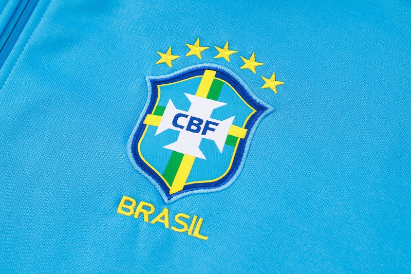 2024 Brazil Blue Hoodie Jacket Kit Set Football Team Shirt Sports Fashion