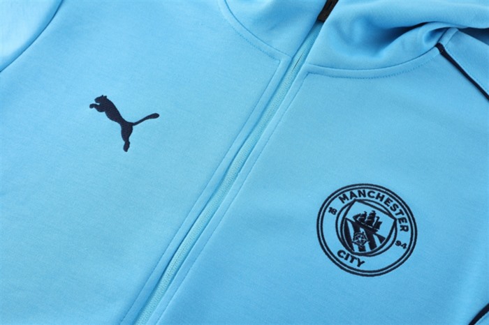 2024 Manchester City Sky Blue Hoodie Jacket Kit Set Football Team Shirt Sports Fashion