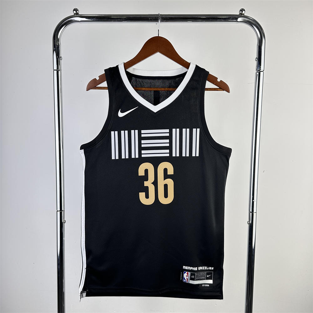 NBA Memphis Grizzies 2024 City Edition V-Neck Black Jersey SMART#36 S-XXL