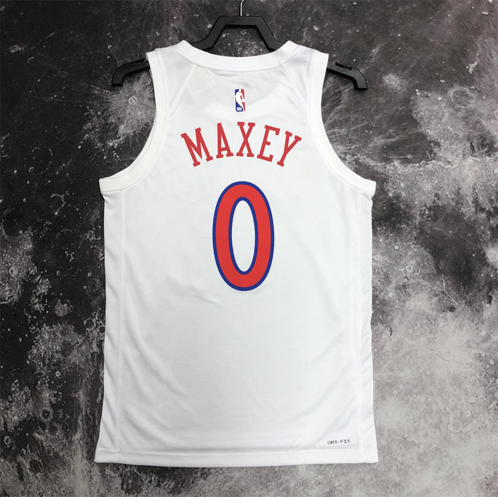 NBA Philadelphia 76ers Round Neck White Jersey MAXEY#0 S-XXL