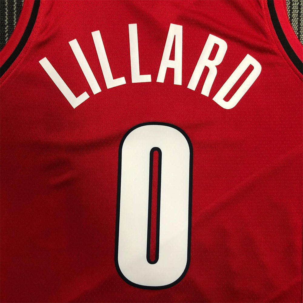 NBA Portland Trail Blazers V-Neck Red Jersey LILLARD#0 S-XXL