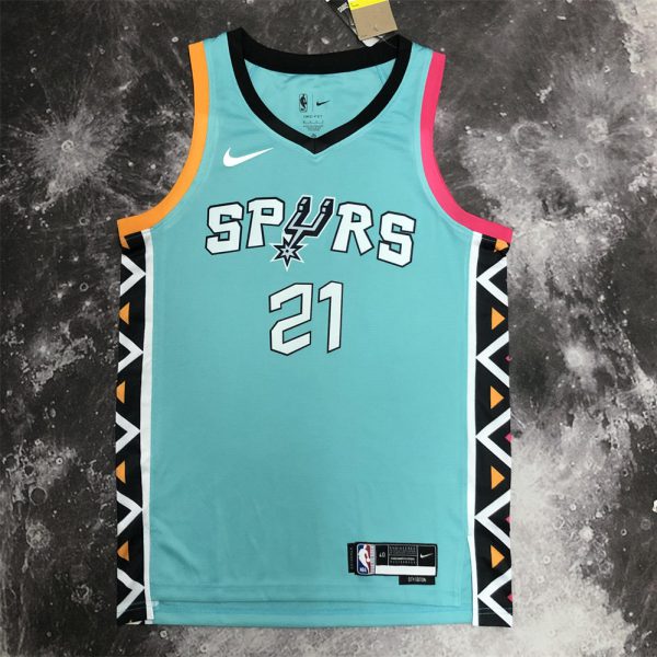 NBA San Antonio Spurs V-Neck Cyan jersey DUNCAN#21 S-XXL