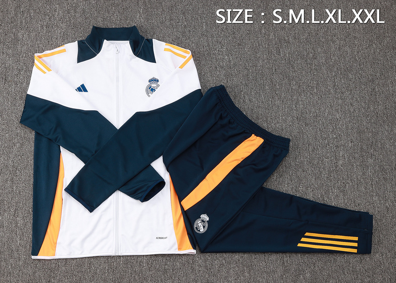 2024/25 Real Madrid White Jacket Training Suit Set Football Team Shirt Sports Fashion