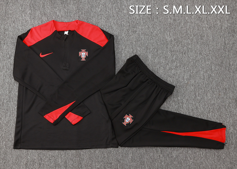 24/25 Portugal  Black Long-sleeved half-pull training kit Football team kit