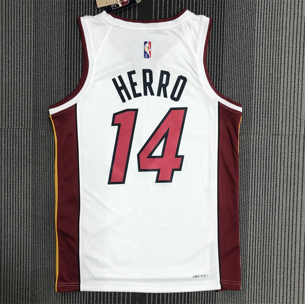 NBA Miami Hearts V-Neck White 75th Anniversary Jersey HERRO#14 S-XXL
