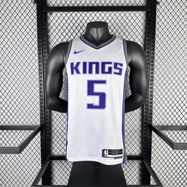 NBA Scaramento Kings 2024 V-Neck White jersey FOX#5 S-XXL