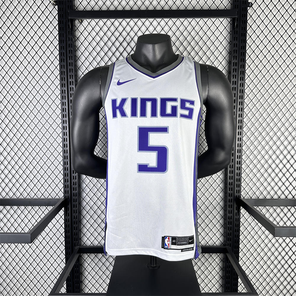 NBA Scaramento Kings 2024 V-Neck White jersey FOX#5 S-XXL