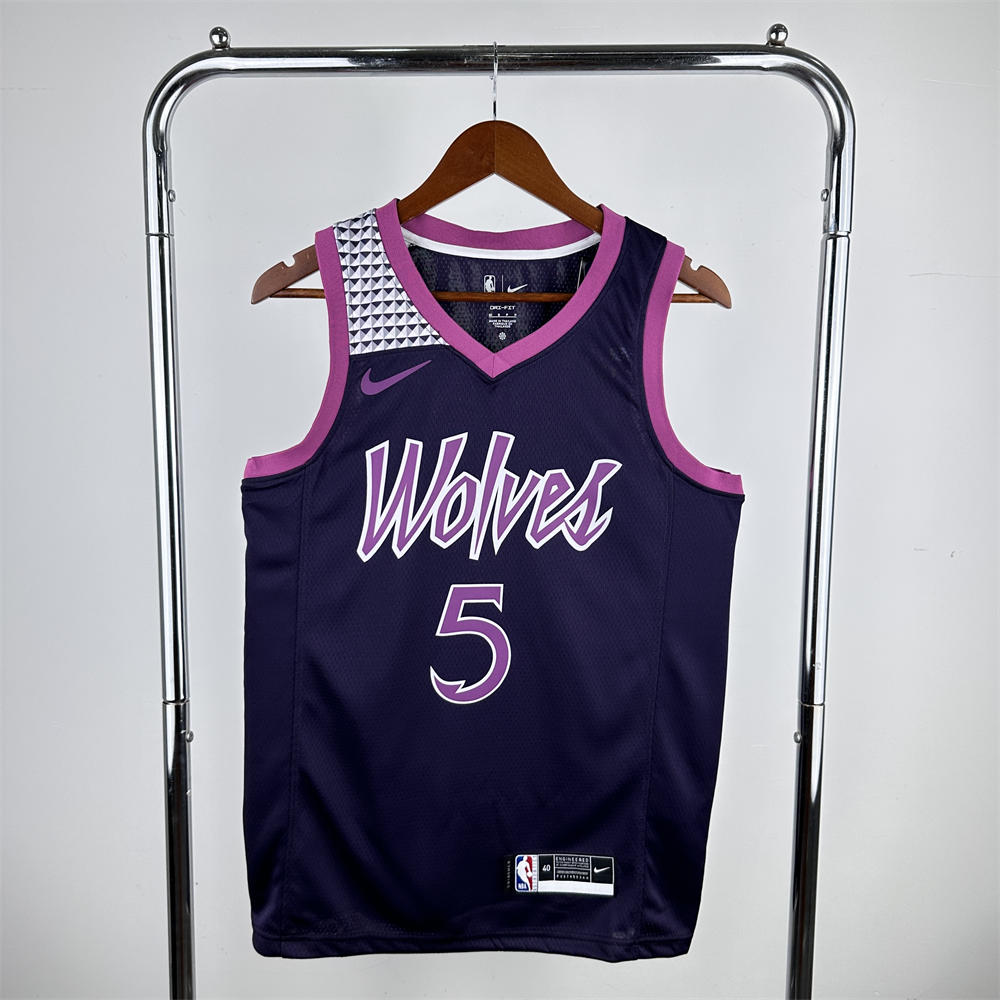 NBA Minnesota Timberwolves V-Neck Black Jersey EDWARDS#5 S-XXL