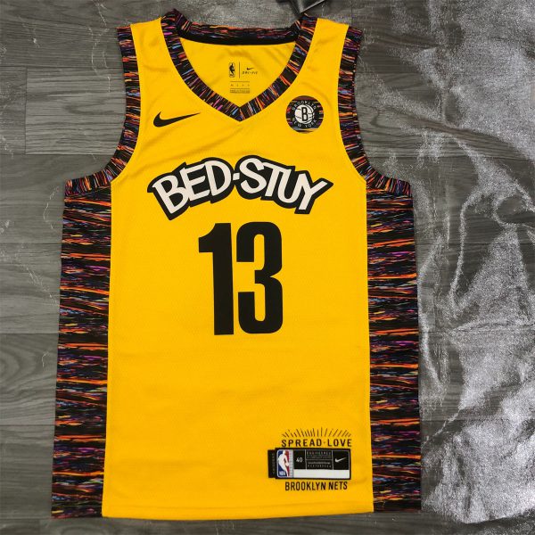 NBA Brooklyn Nets V-Neck Yellow Jersey HARDEN#13 S-XXL