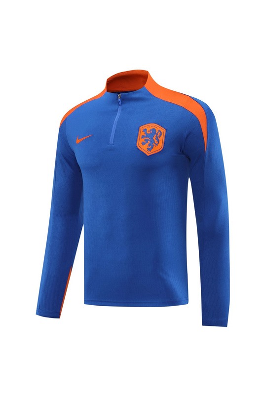 2024 Netherlands Blue Long-sleeved half-pull training kit Football team kit