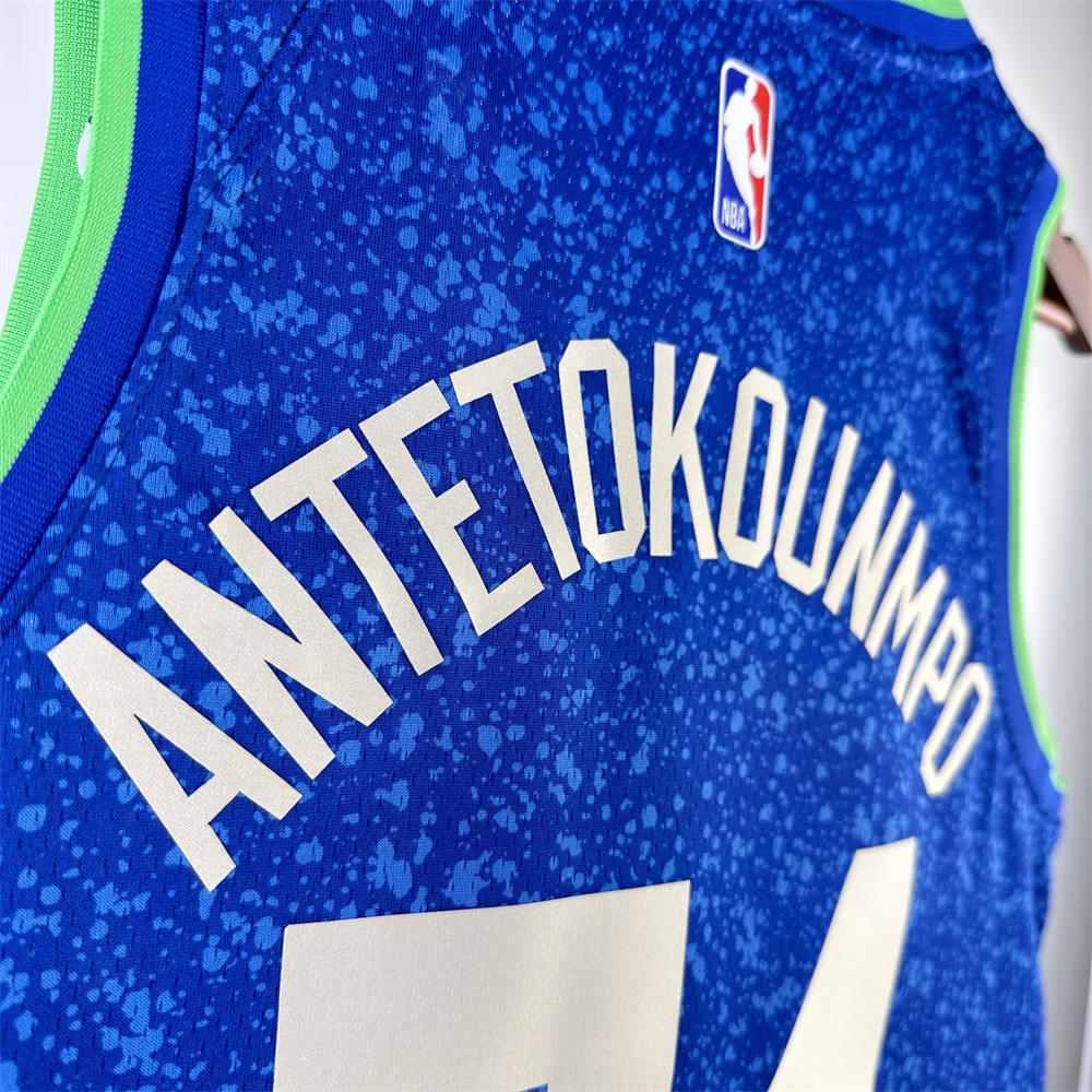 NBA Milwaukee Bucks 2024 Round Neck City Edition Blue jersey ANTETOKOUNMPO#34 S-XXL