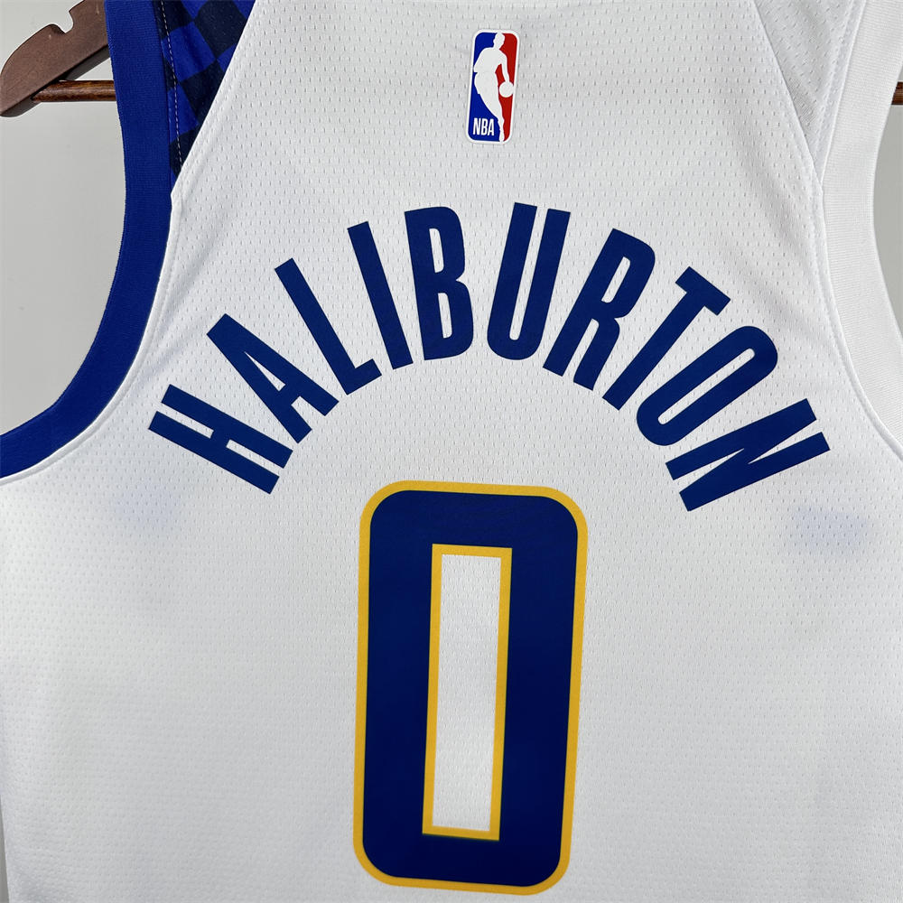 NBA Indiana Pacers 2024 City Edition V-Neck City Edition White Jersey HALIBURTON#0 S-XXL