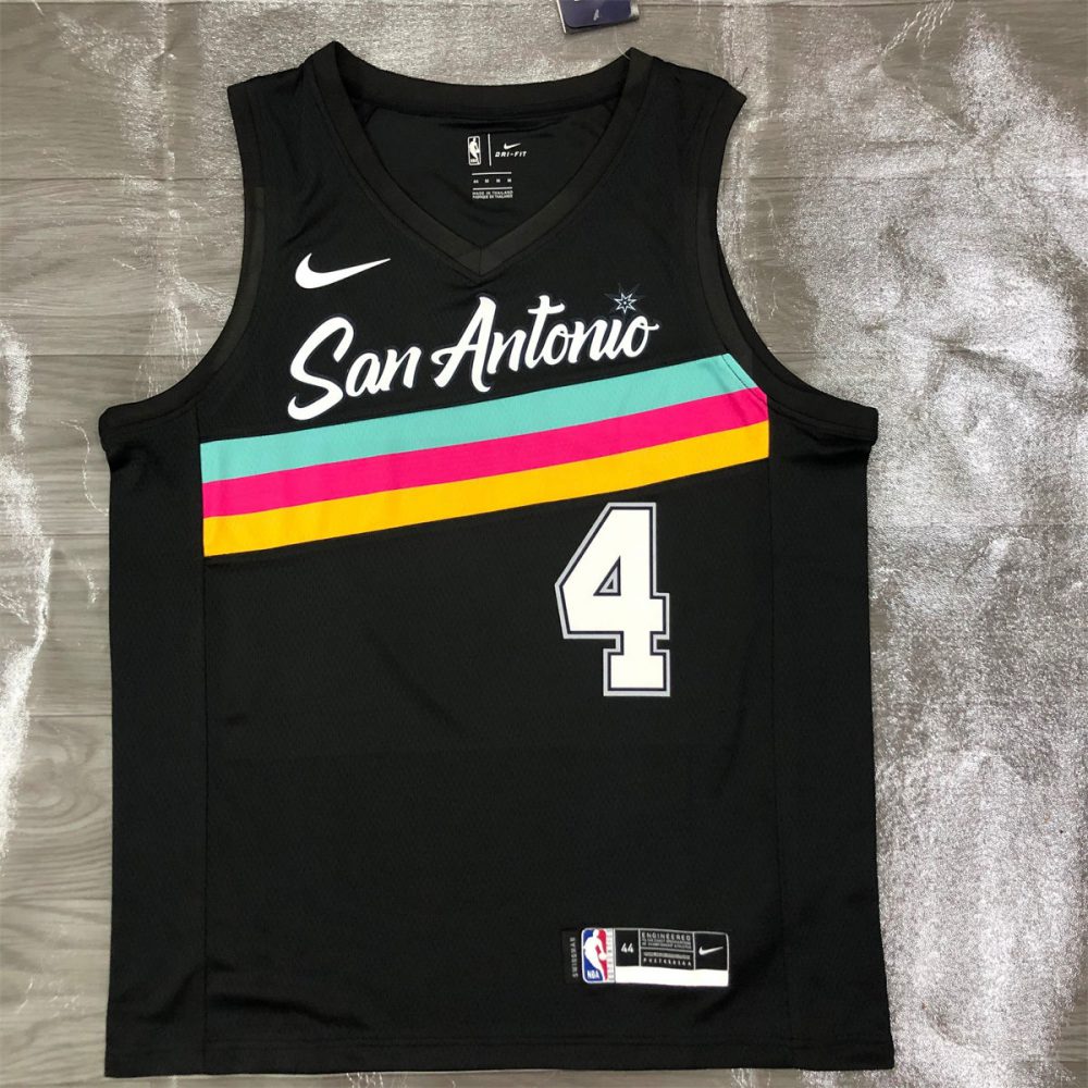 NBA San Antonio Spurs V-Neck Black jersey WHITE#4 S-XXL