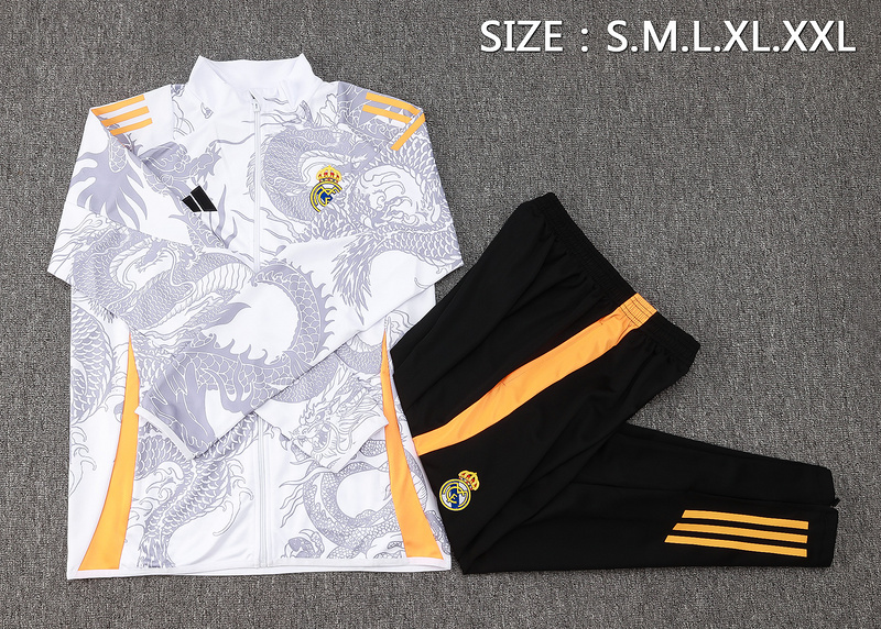 2024/25 Real Madrid White Jacket Training Suit Set Football Team Shirt Sports Fashion