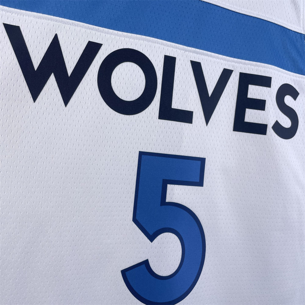 NBA Minnesota Timberwolves 2023 V-Neck White Jersey EDWARDS#5 S-XXL