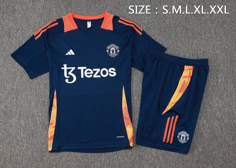 24/25 Manchester United Royal blue and White Training Set Shirt and Shorts