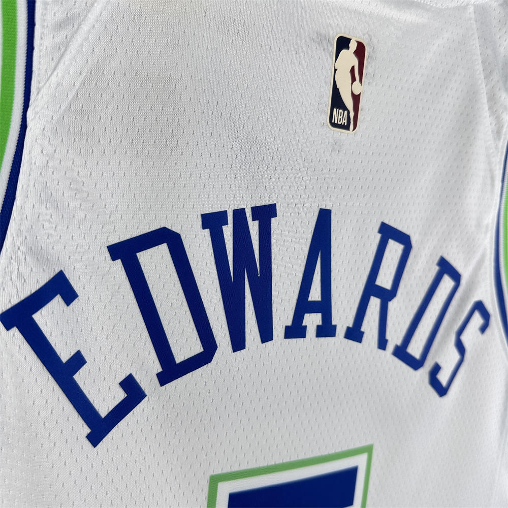 NBA Minnesota Timberwolves Retro Roud White Jersey EDWARDS#5 S-XXL