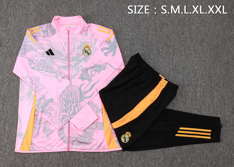 2024/25 Real Madrid Pink Jacket Training Suit Set Football Team Shirt Sports Fashion