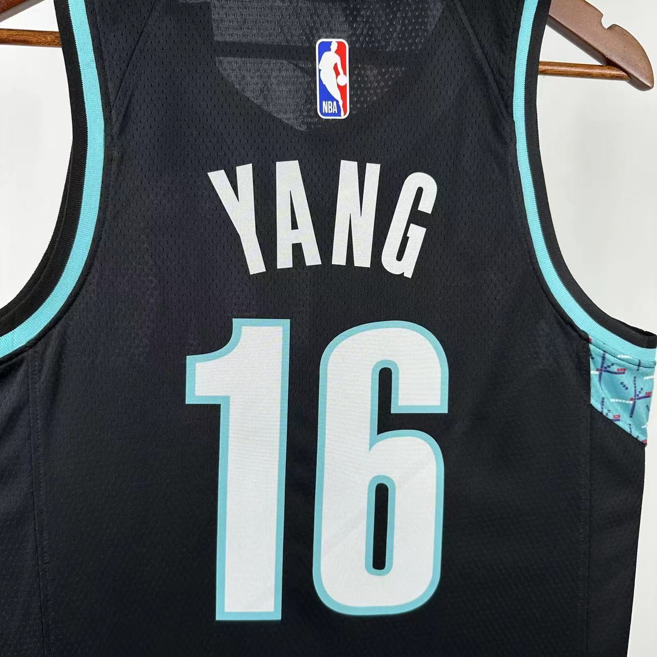 NBA Portland Trail Blazers V-Neck City Edition Black Jersey YANG#16 S-XXL
