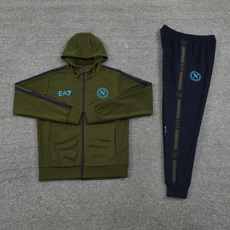 2024 Napoli Army Green Hoodie Jacket Kit Set Football Team Shirt Sports Fashion