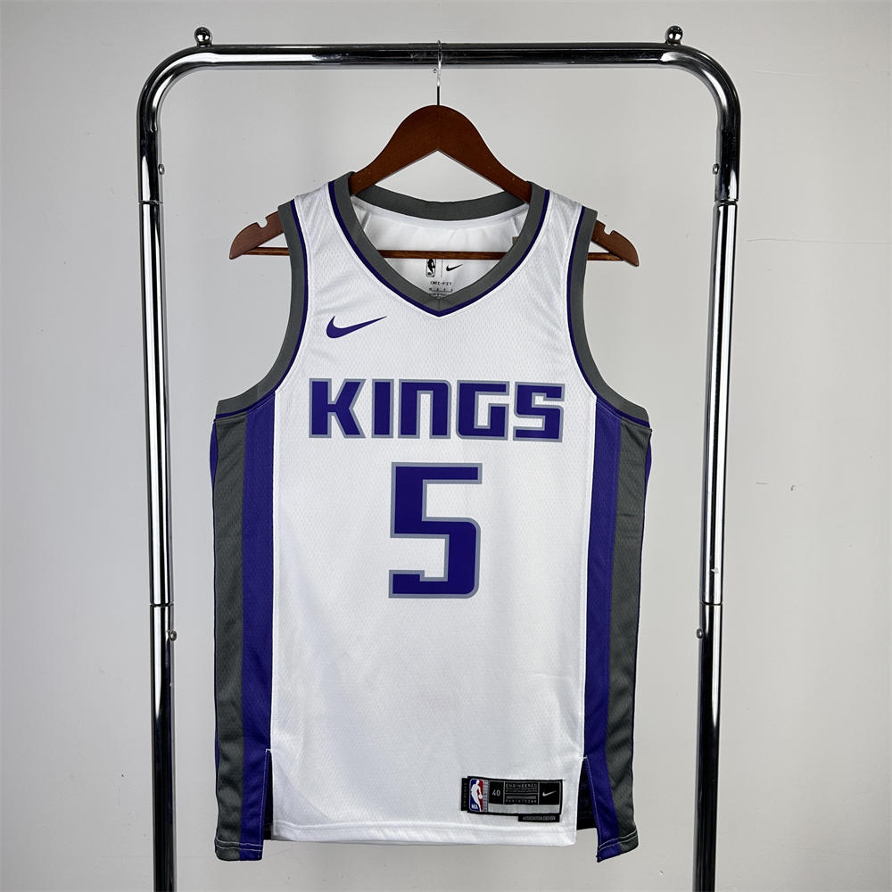 NBA Scaramento Kings 2024 V-Neck White jersey FOX#5 S-XXL
