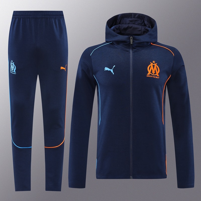 2024 Olympique Marseille Royal Blue Hoodie Jacket Kit Set Football Team Shirt Sports Fashion