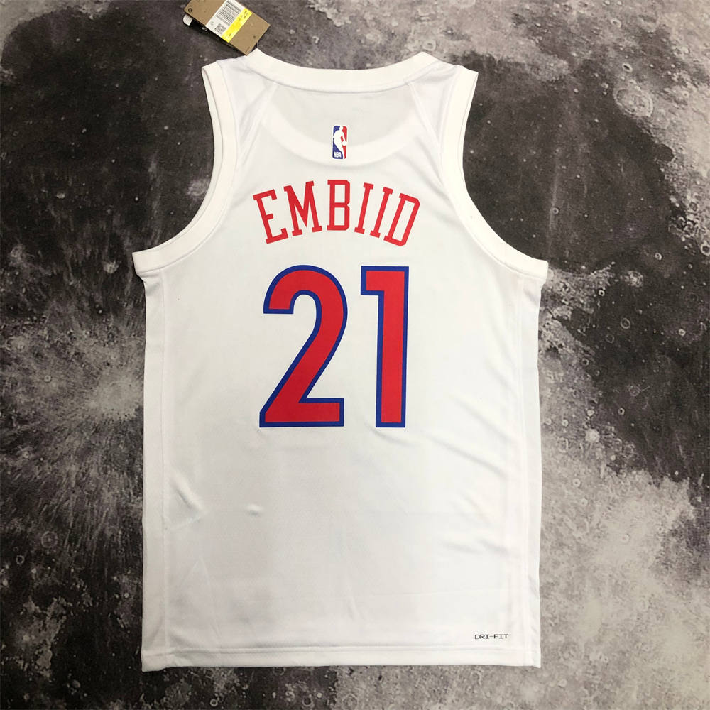NBA Philadelphia 76ers Round Neck White Jersey EMBIID#21 S-XXL