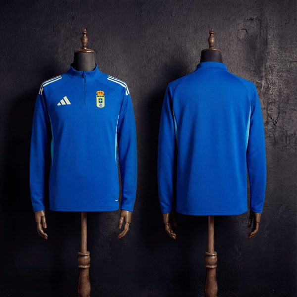 2025/26 Real Oviedo Half-Pull long Sleeve Blue Hoodie