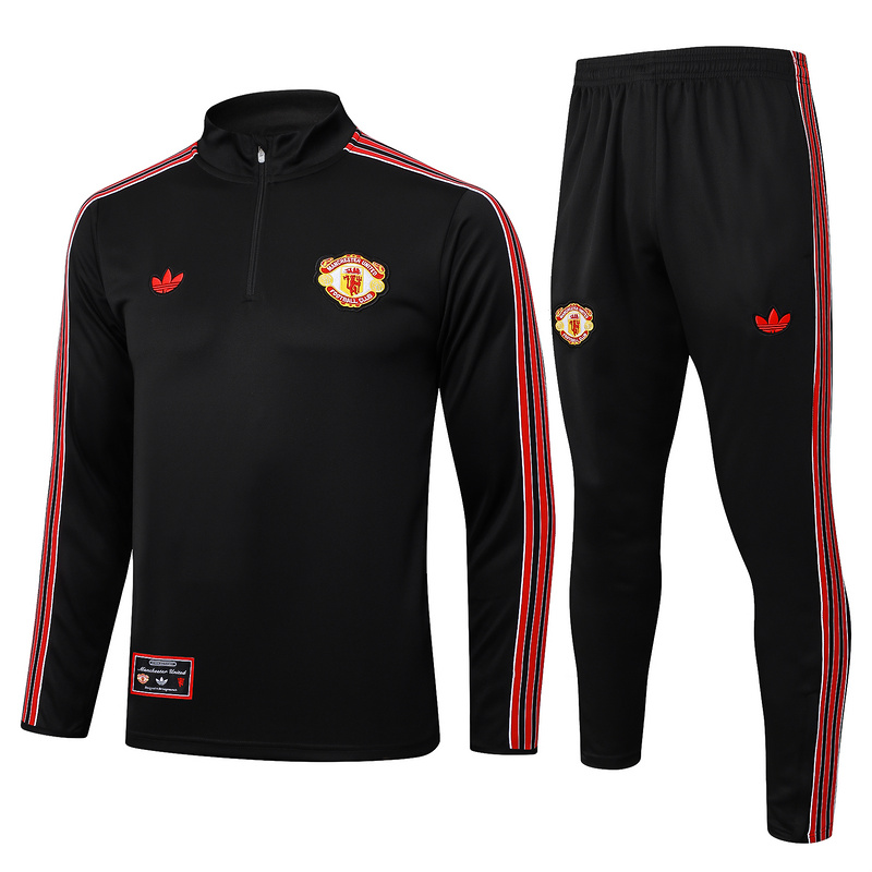 202526 Manchester United Black Long-sleeved half-pull training kit Football team kit