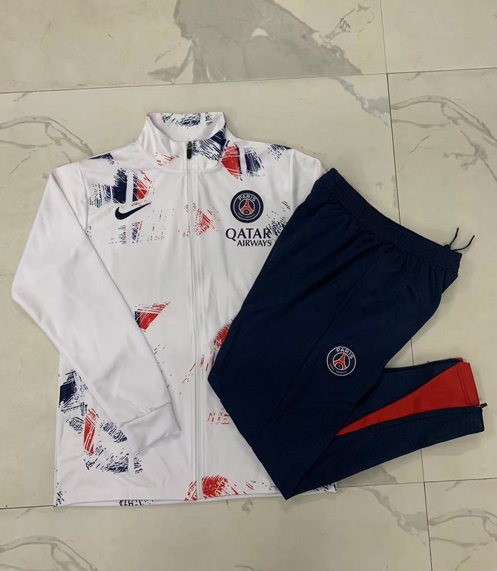 2024/25 Paris White Jacket Training Suit Set Football Team Shirt Sports Fashion