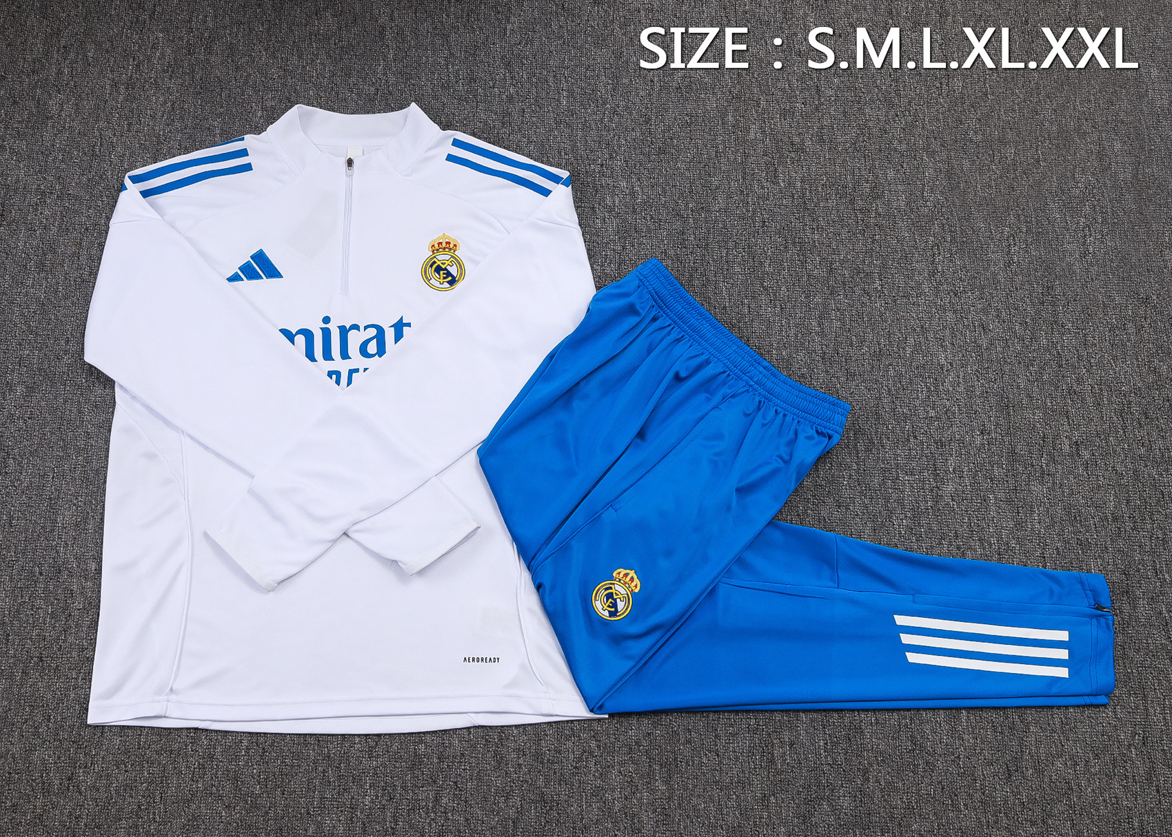 202526 Real Madrid white-blue Long-sleeved half-pull training kit Football team kit