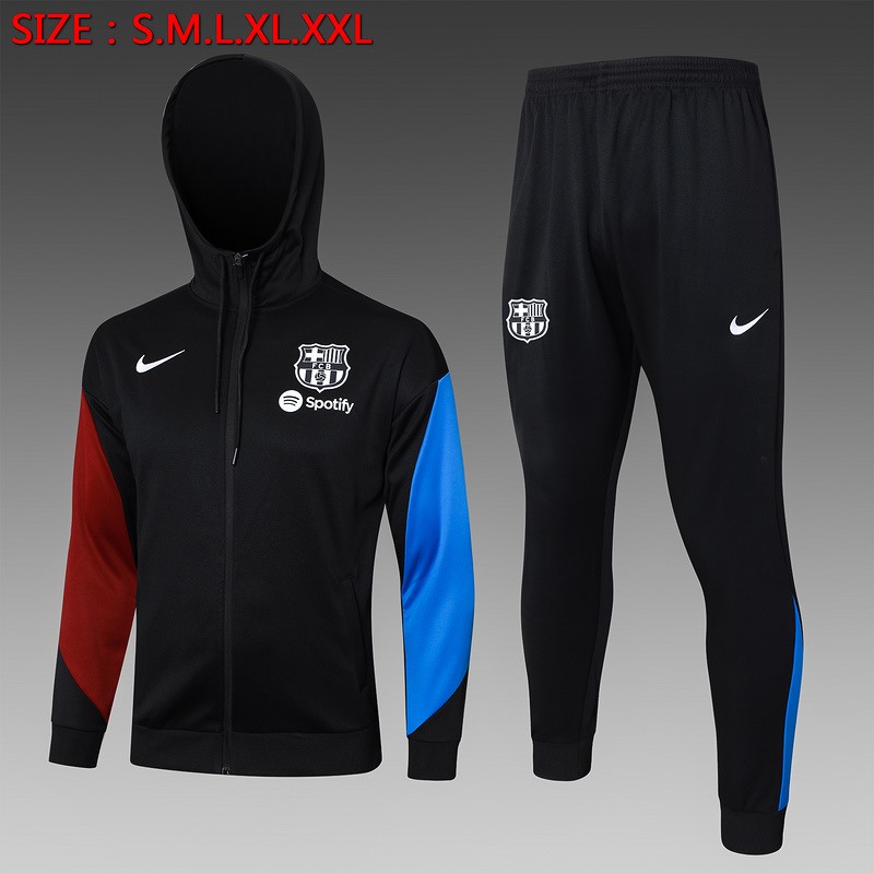 2024 Barcelona Black Hoodie Jacket Kit Set Football Team Shirt Sports Fashion